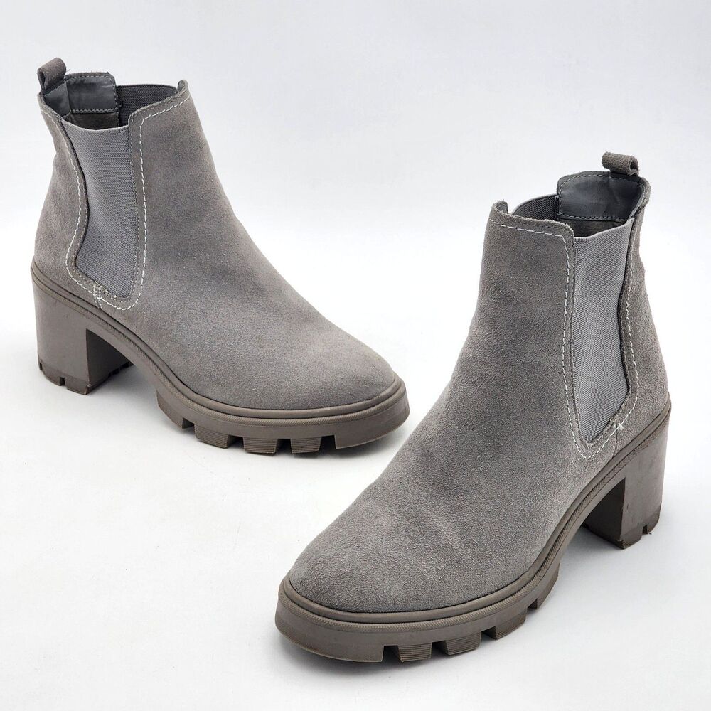 Splendid Melisa Chelsea Lug Sole Suede Ankle Boots Booties Stone Gray Size 8